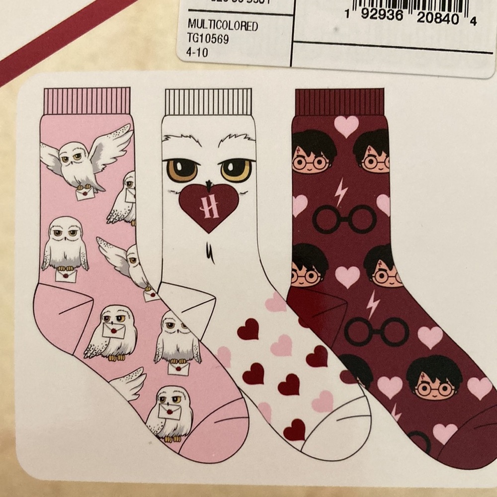Valentines Harry Potter 3pair crew socks Womens 4-10